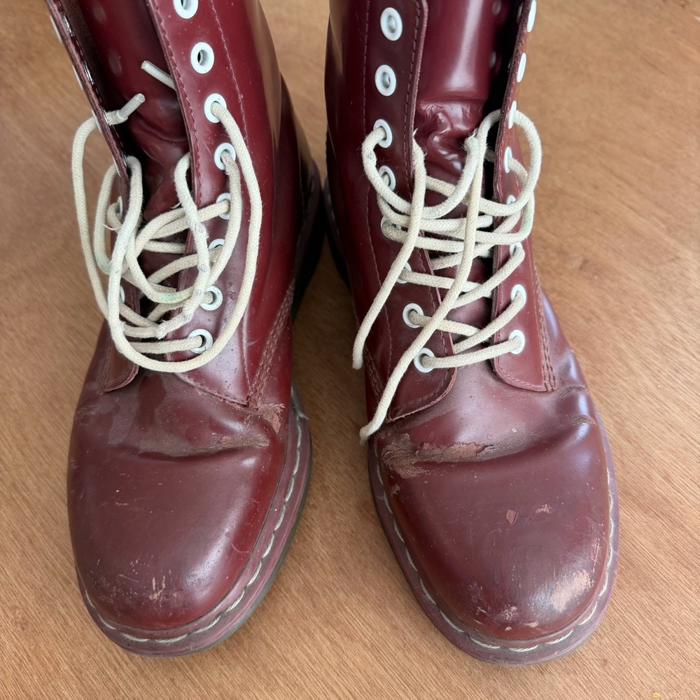 Docs Dr Martens Pascal Cherry Red Oxblood Burgundy Lace-Up Combat Boots Sz 10.5 - Picture 5 of 16